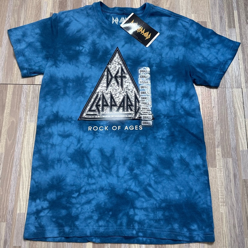 Blue Tie-Dye Def Leppard 'Rock of Ages' Graphic Tee Men's Small NWT
